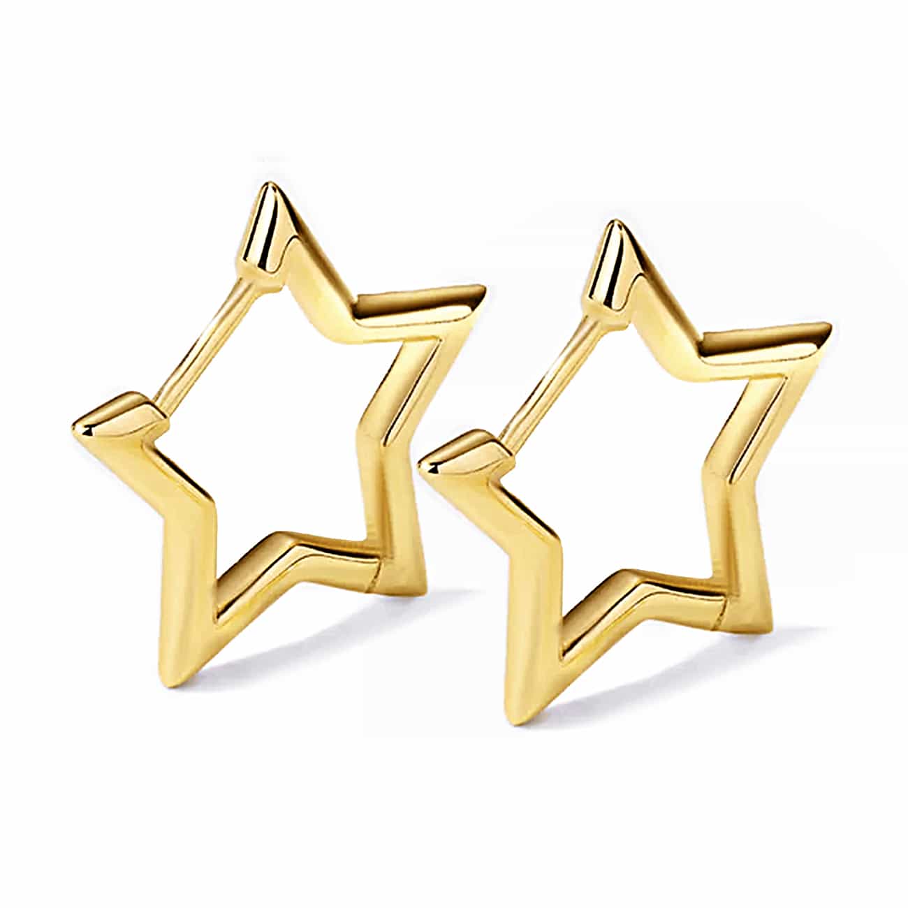 Gold vermeil open star-shaped small hoop earrings, on a white background