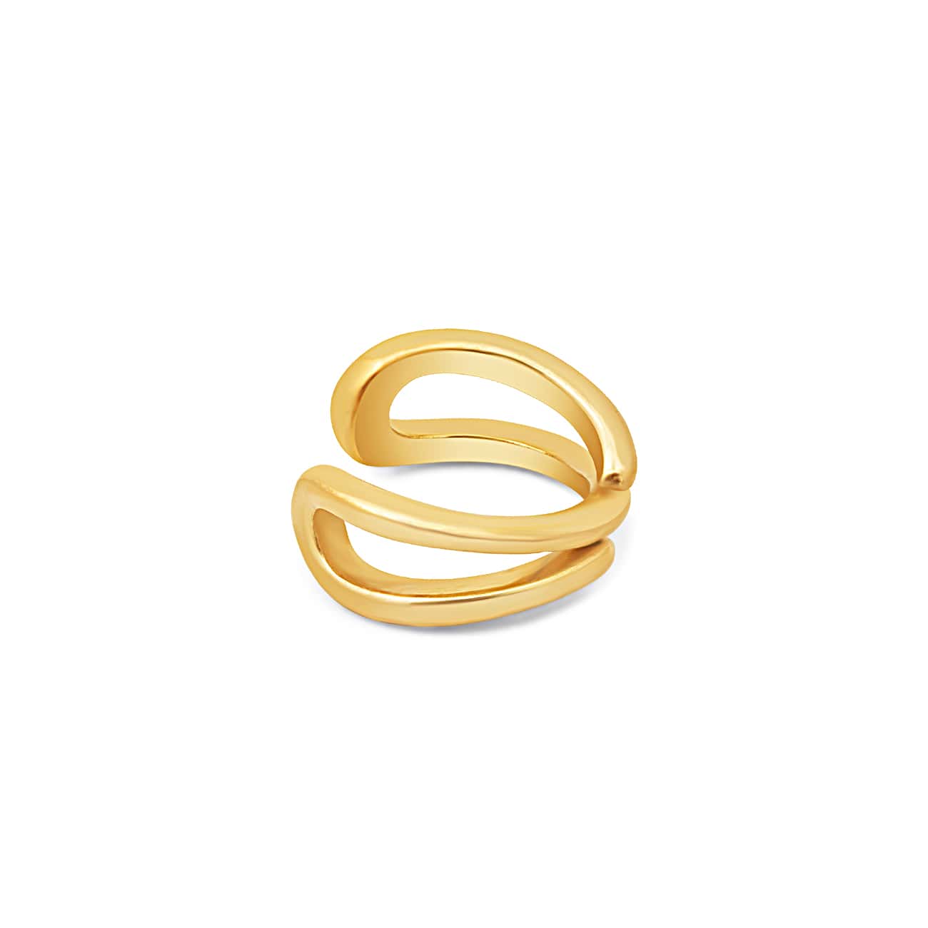 Gold vermeil double-band criss-cross ear cuff on a white background