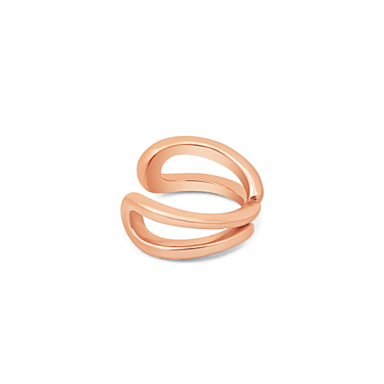 Rose gold vermeil double-band criss-cross ear cuff on a white background
