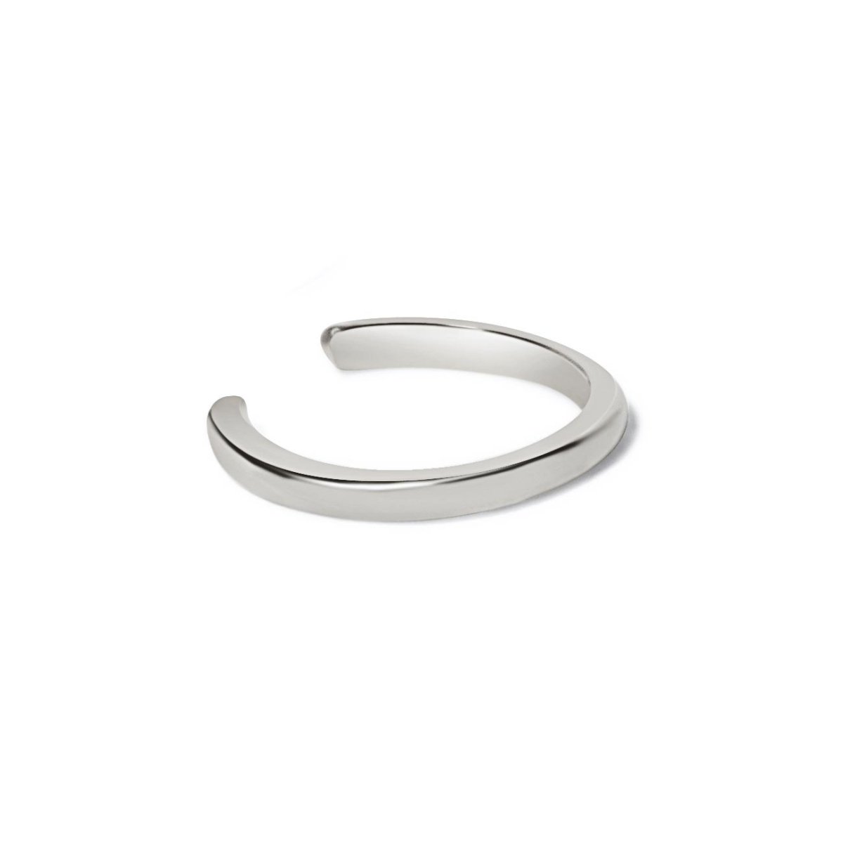 Sterling silver eternity ear cuff, a smooth open band, on a white background