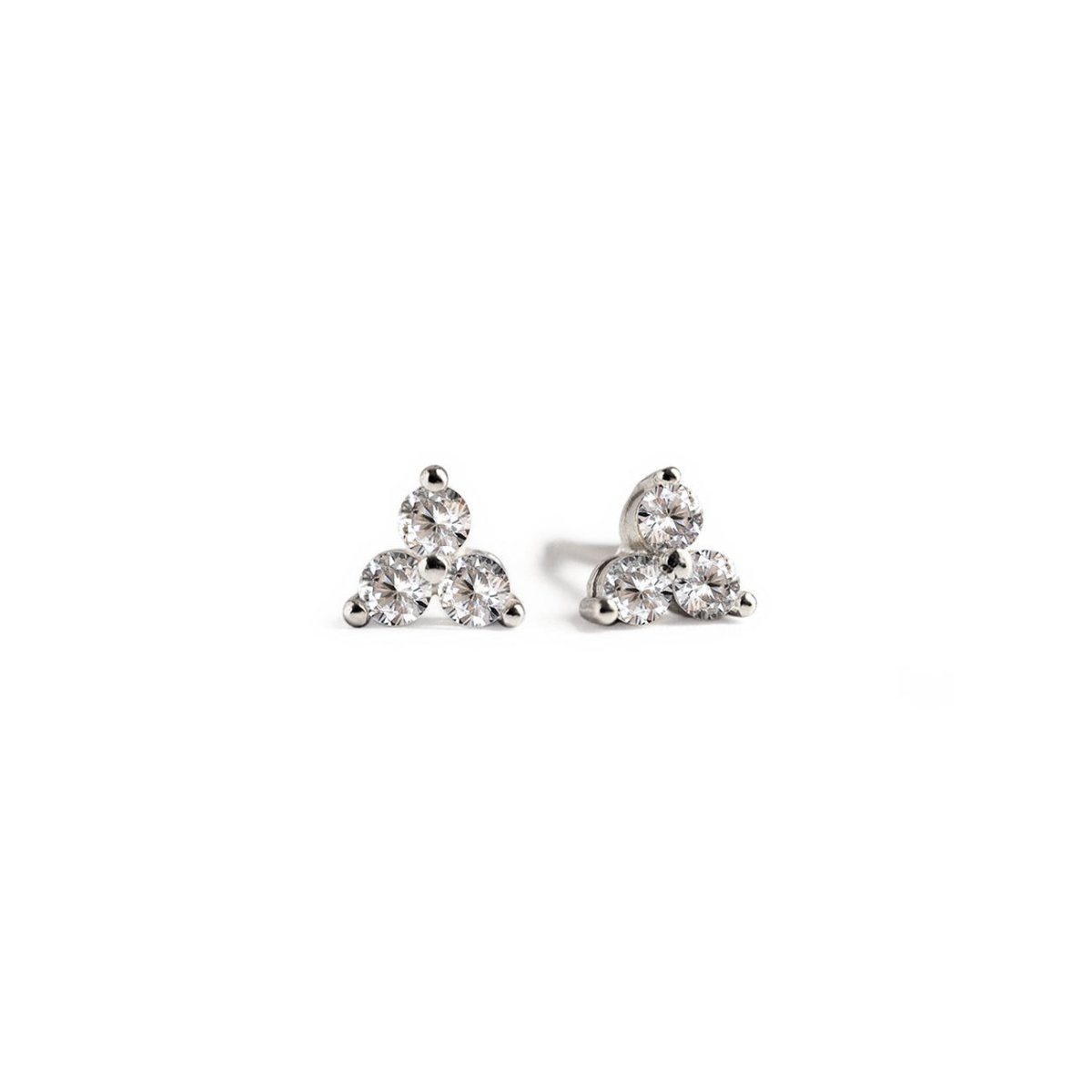 Sterling Silver Tiny Clover Pave Studs
