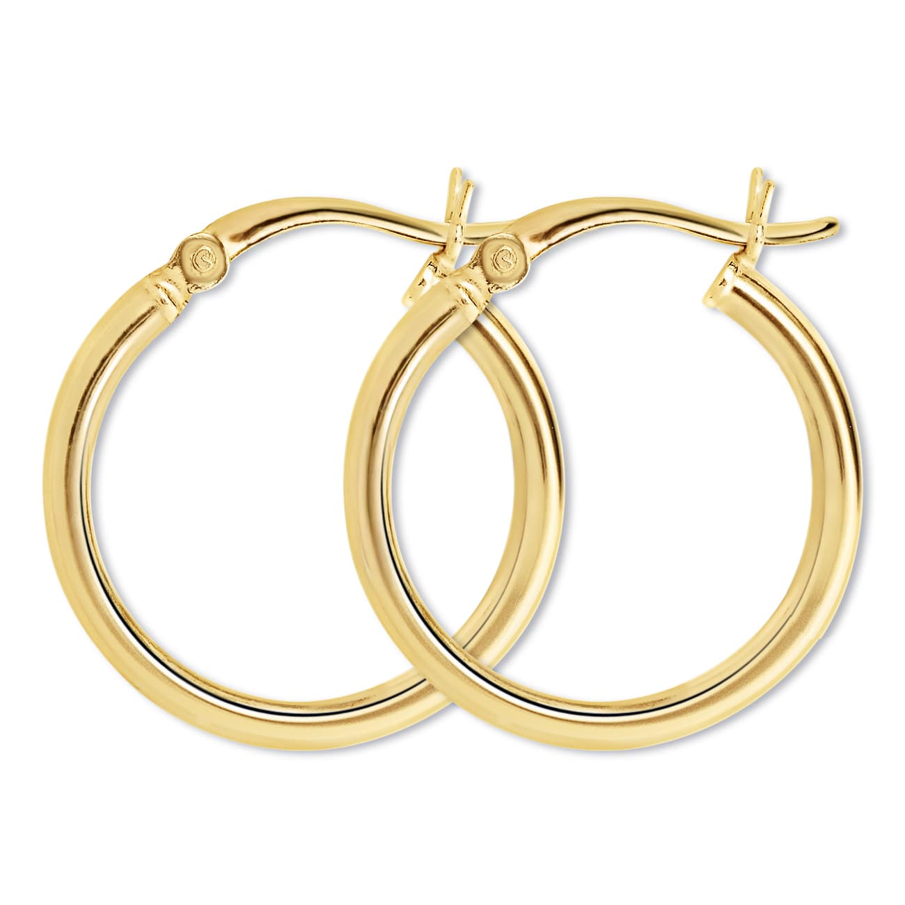 Gold vermeil midi hoop earrings with a hinged closure, on a white background