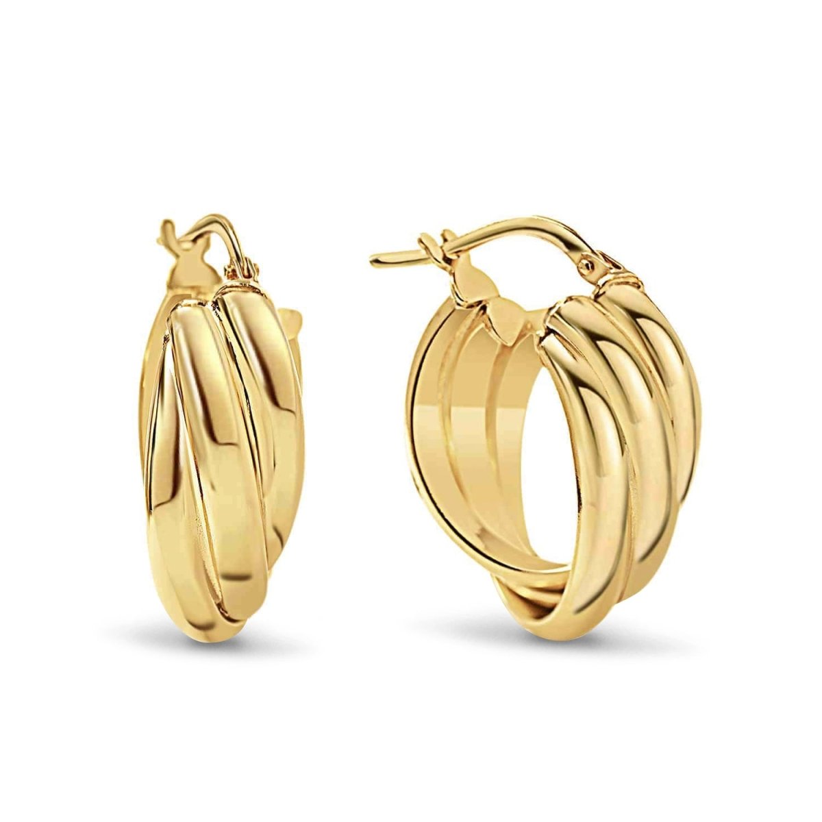 Gold vermeil chunky twisted-rope hoop earrings, shown as a pair on a white background
