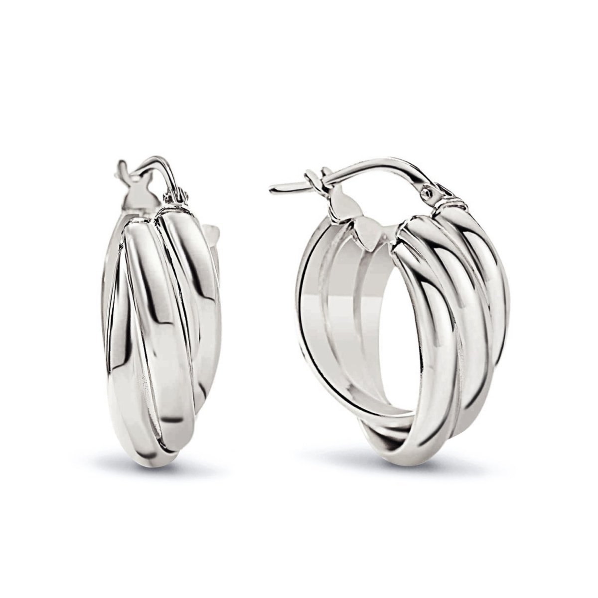 Sterling silver chunky twisted-rope hoop earrings, shown as a pair on a white background