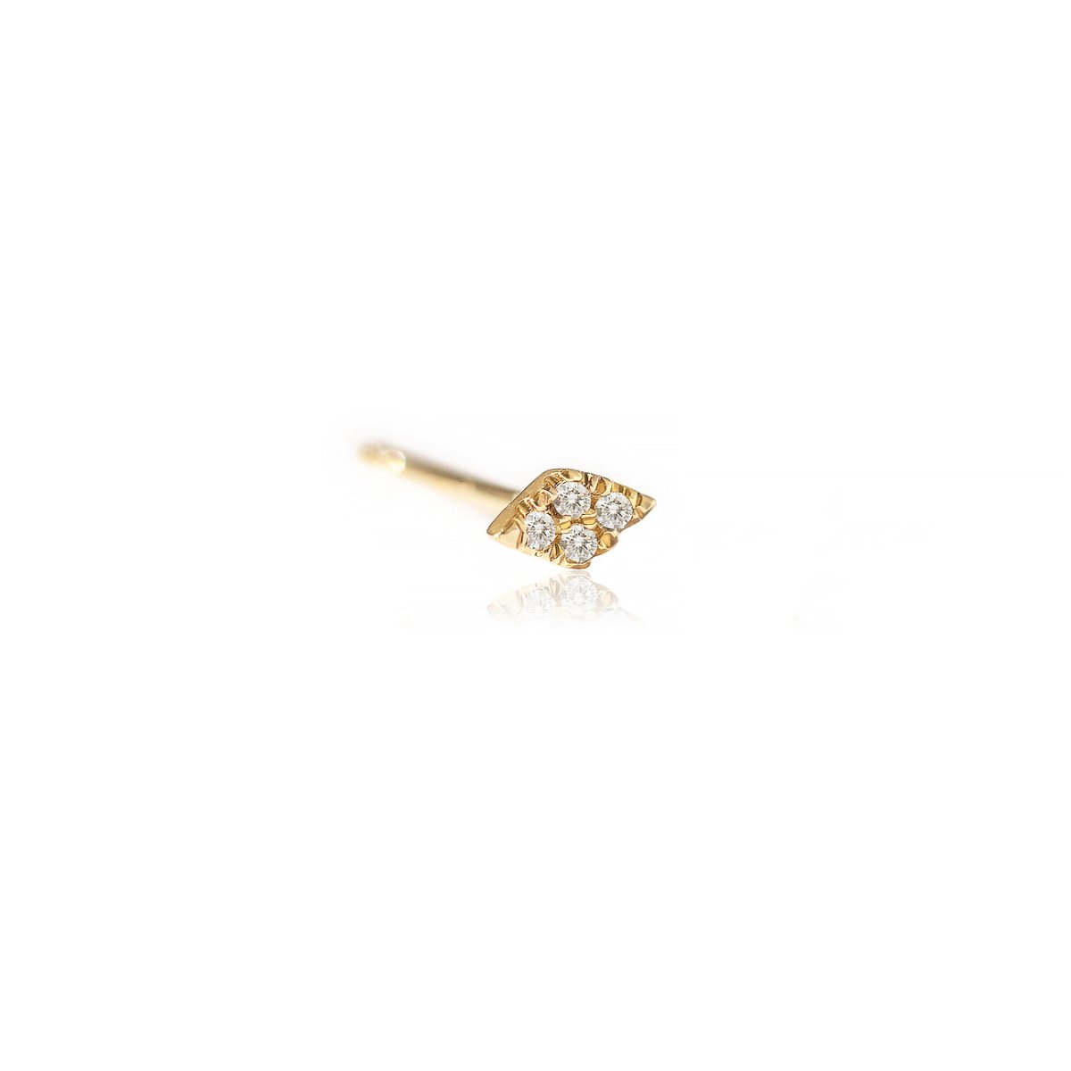 14K gold kite-shaped diamond pavé stud on a white background