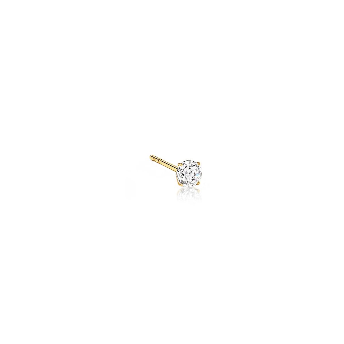 14K gold tiny diamond stud with a round prong-set stone, on a white background