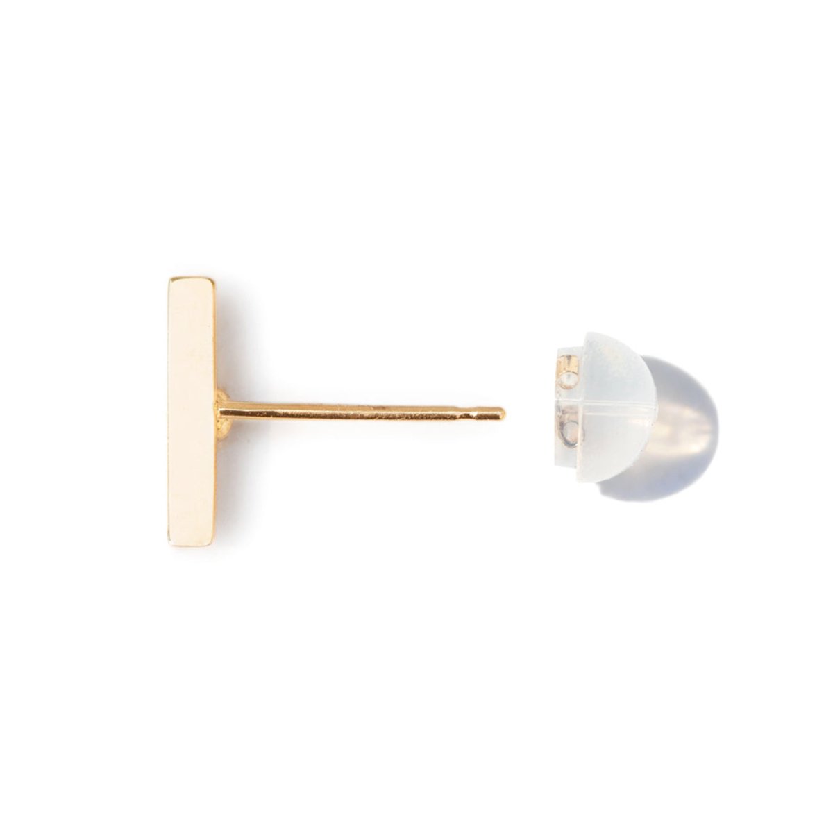 14K gold diamond bar stud, close-up detail on a white background