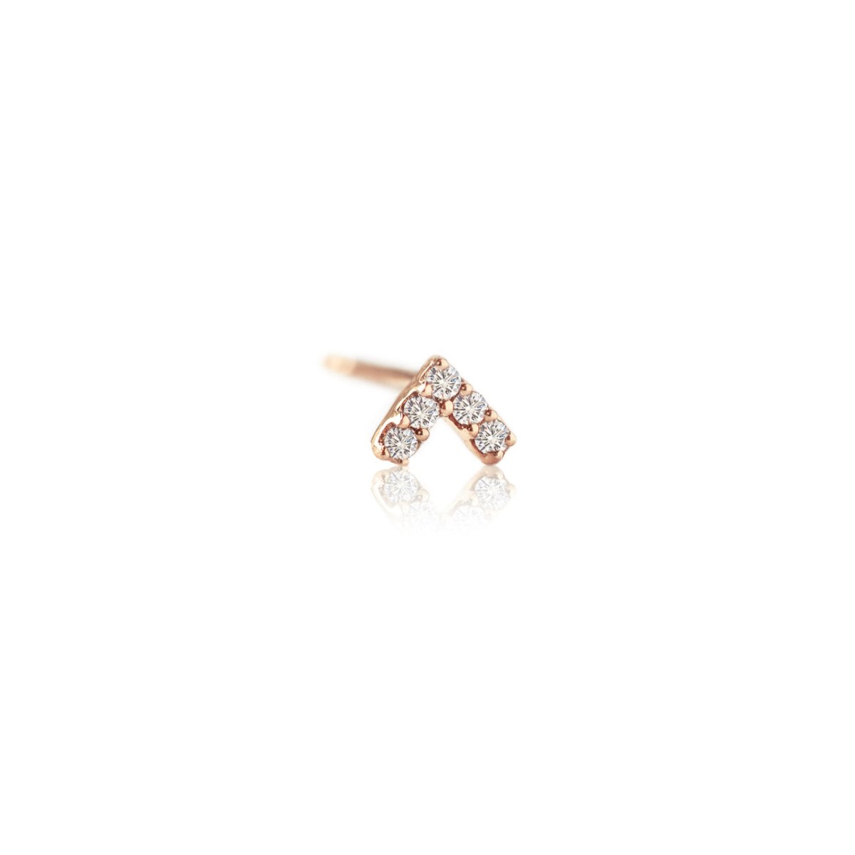 14K rose gold chevron stud with pavé diamonds, on a white background