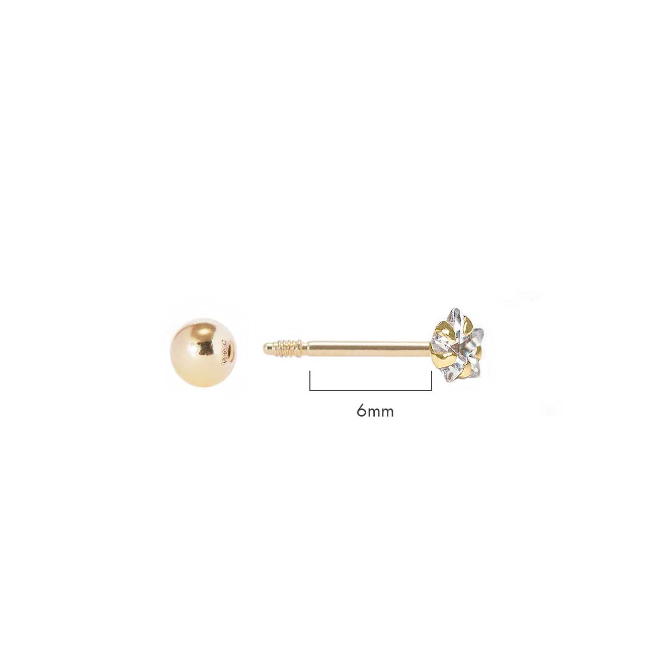 14K gold tiny star screw-back stud with a clear star stone, 6mm size graphic