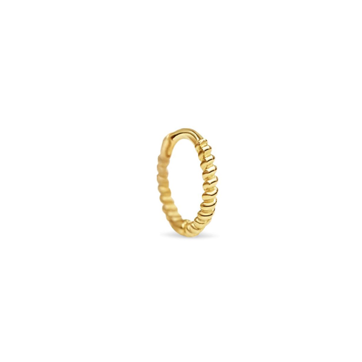 14K gold twisted rope cartilage clicker hoop, on a white background