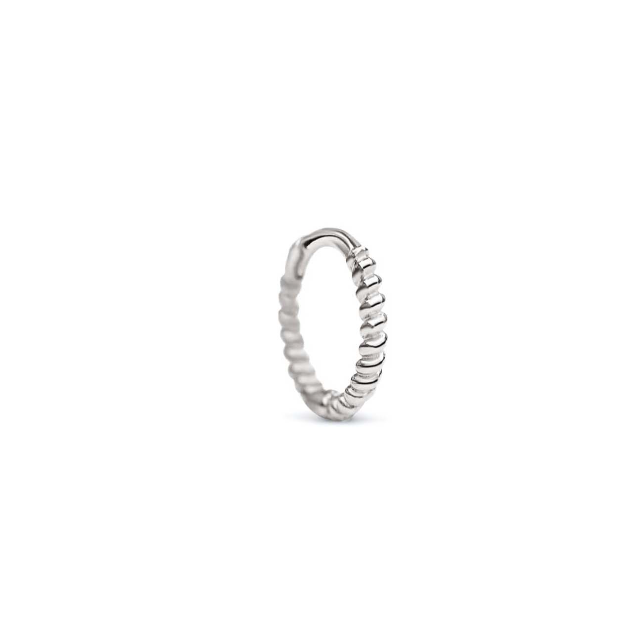 14K white gold rope-twist cartilage clicker hoop earring, on a white background