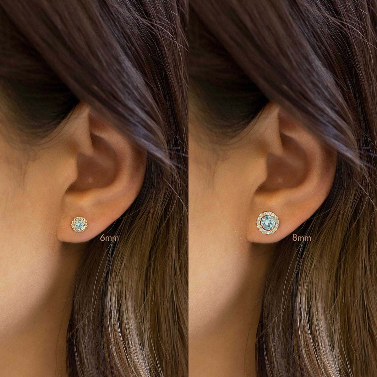 caption: Model has medium sized ear lobes | #Gemstone_Aquamarine