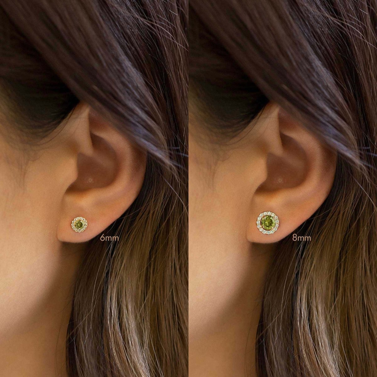 caption: Model has medium sized ear lobes | #Gemstone_Peridot