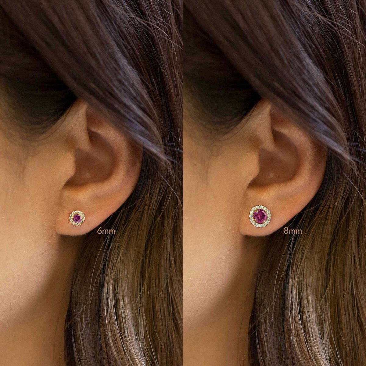 caption: Model has medium sized ear lobes | #Gemstone_Ruby