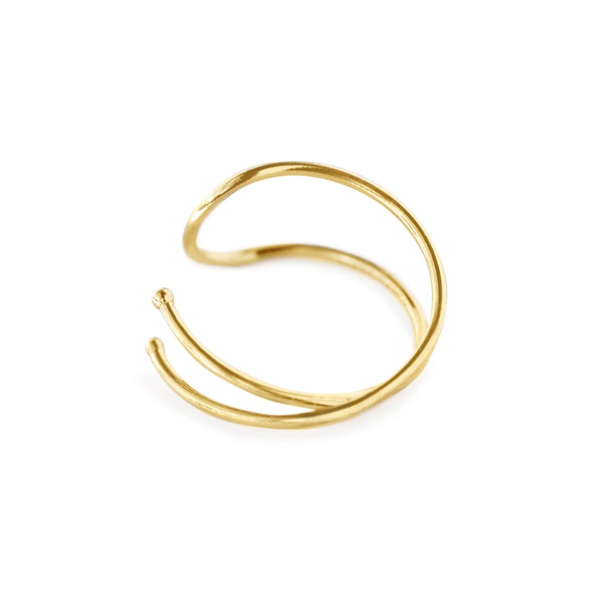 14K gold open double-band ear cuff, on a white background