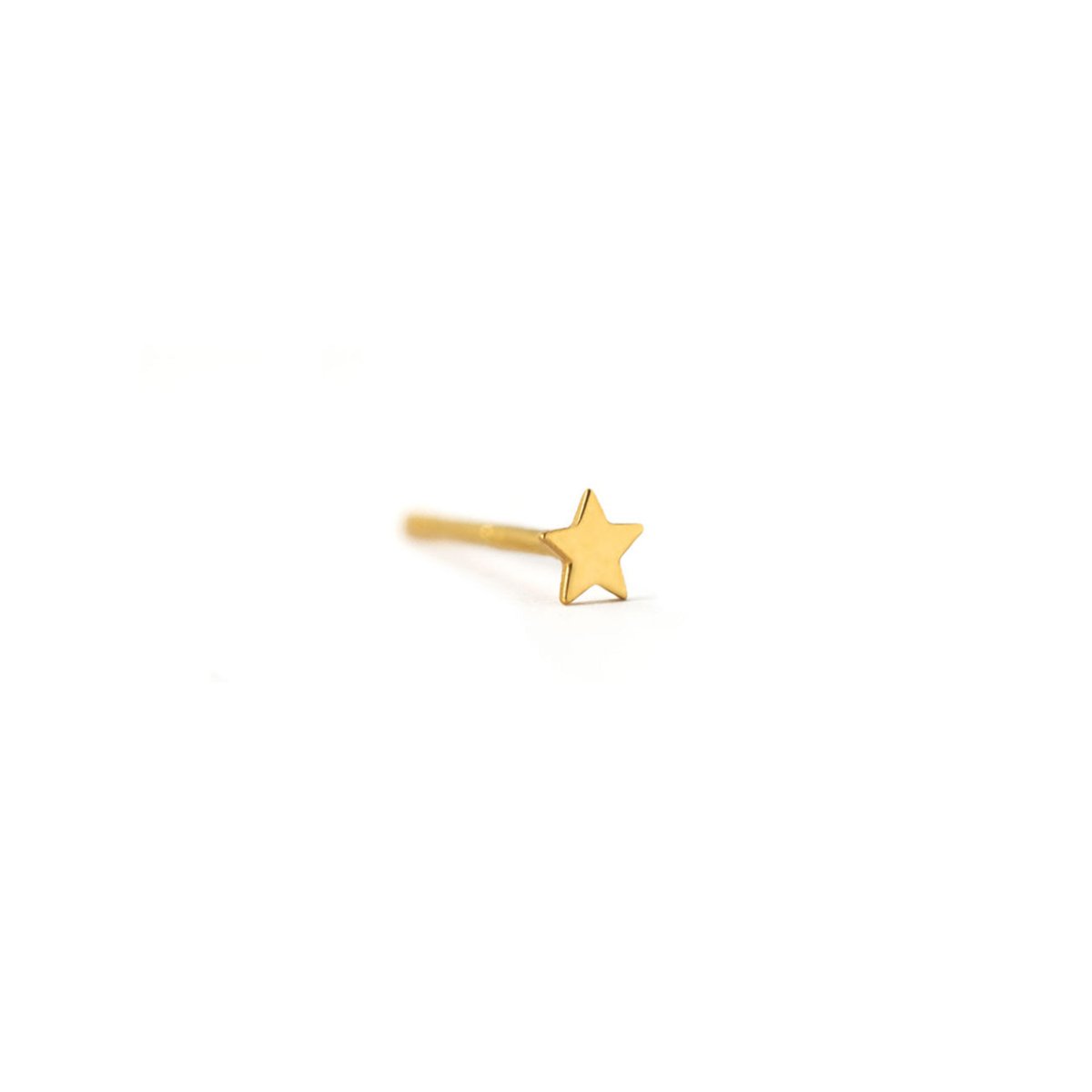14K gold tiny star single stud on a post, on a white background