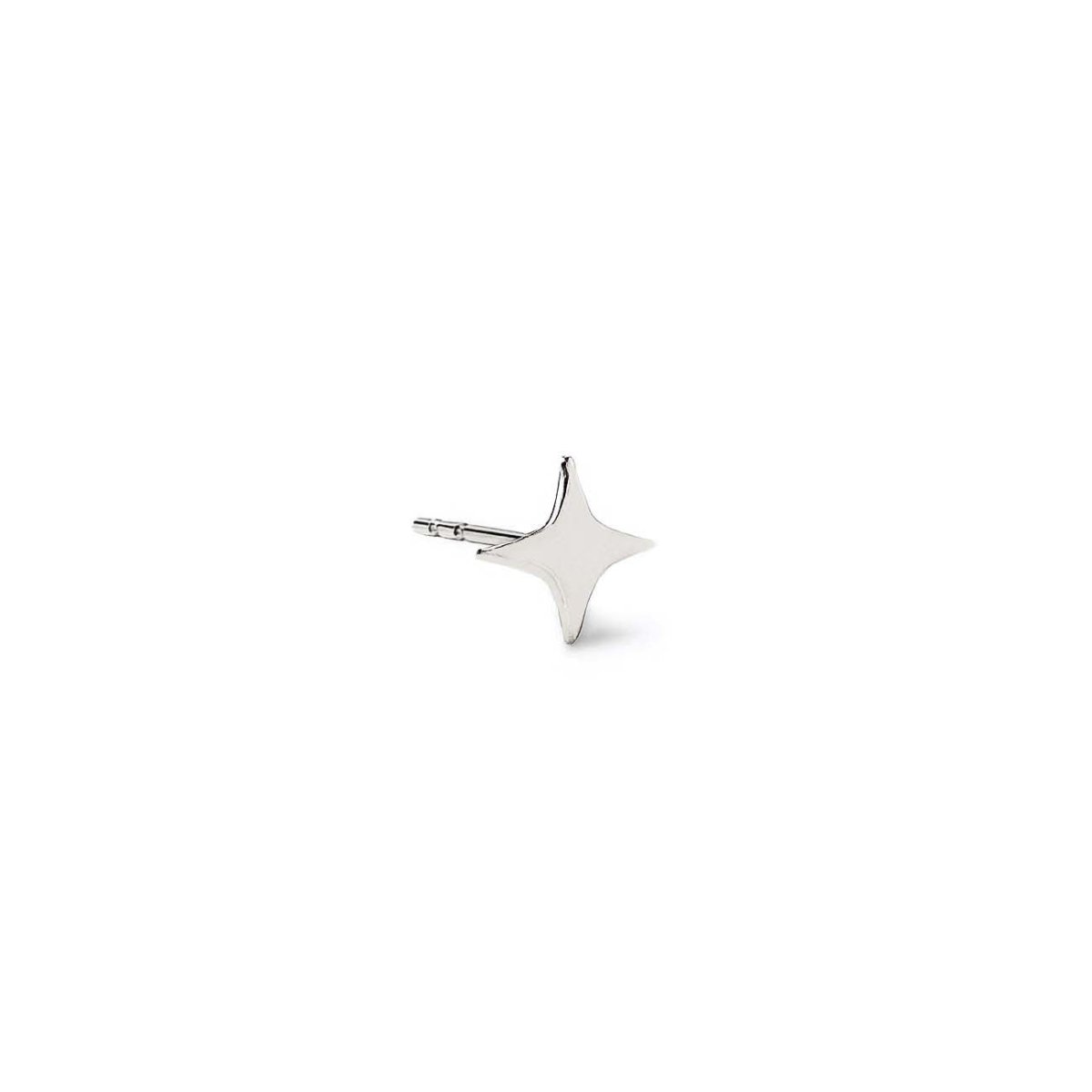14K white gold four-point star single stud earring, side view on a white background