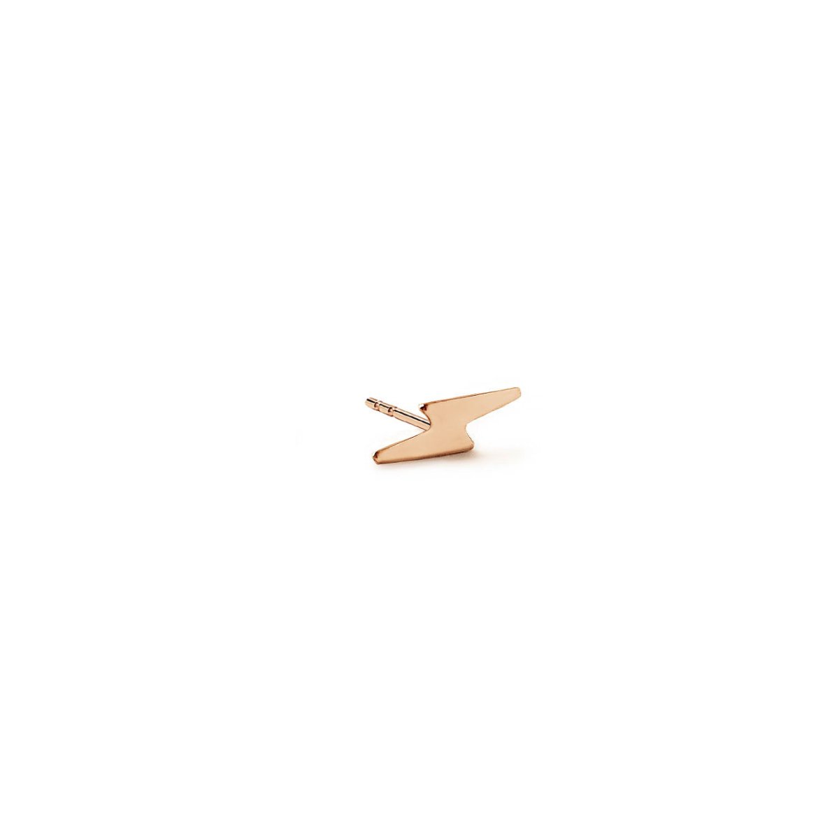 14K rose gold tiny lightning bolt stud earring with a push-back post, on a white background