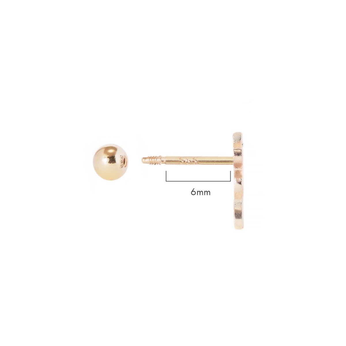 14K gold serpent stud side view with 6mm screw-back post, on a white background