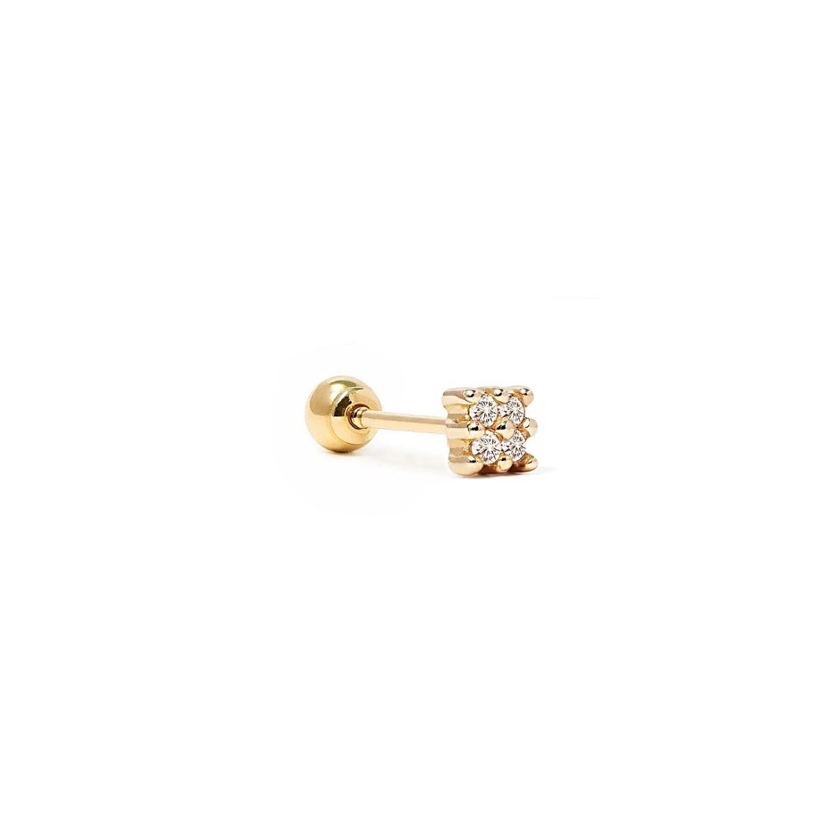 14K gold single pavé stud with a small cluster of clear stones, on a white background