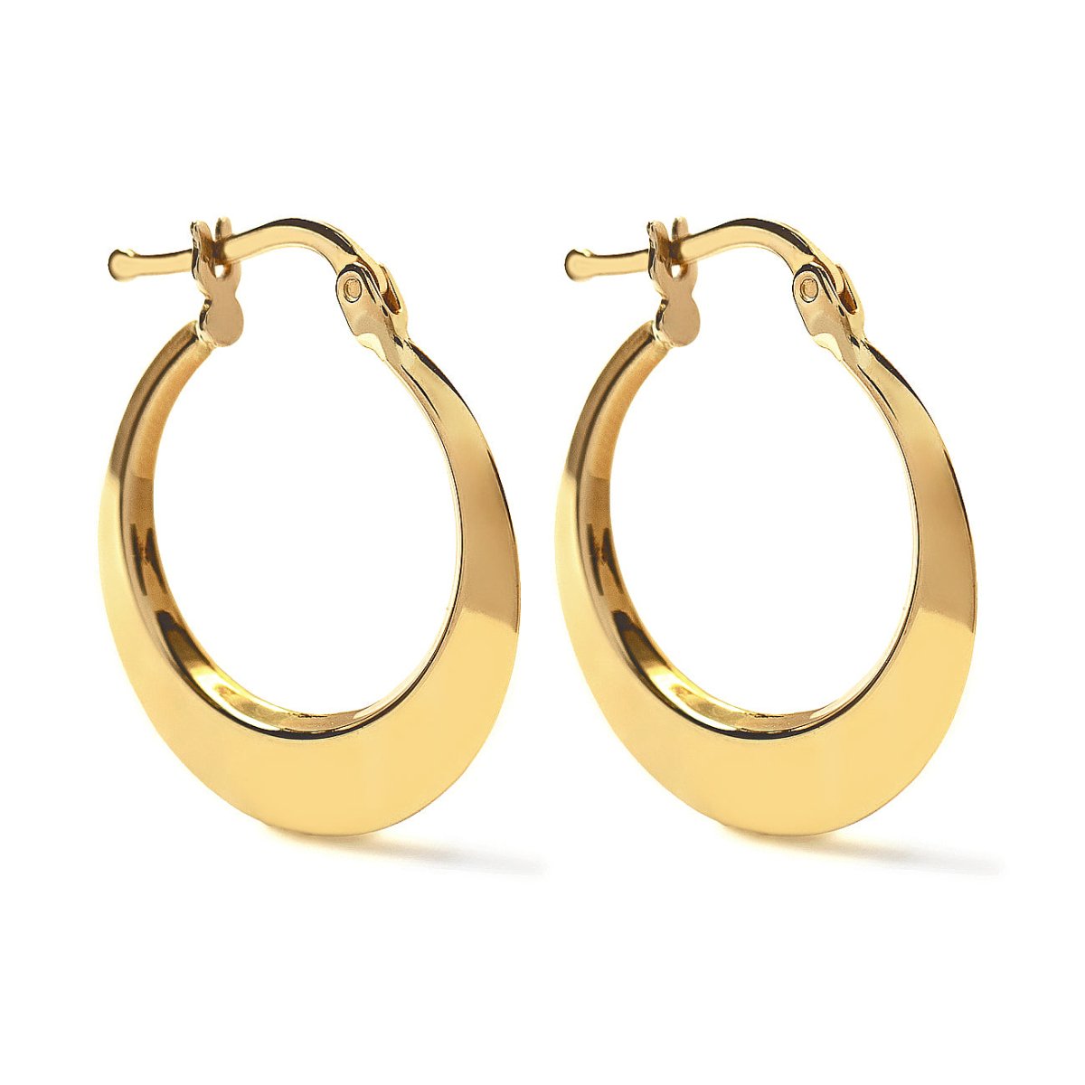 14K gold thin beveled-edge hoop earrings shown as a pair on a white background