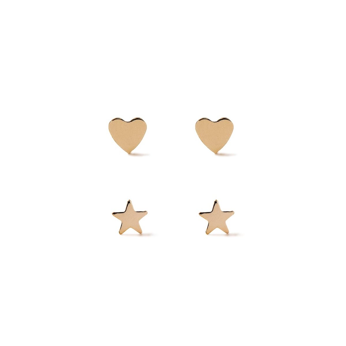 Gold-filled tiny heart and star stud earring set, on a white background