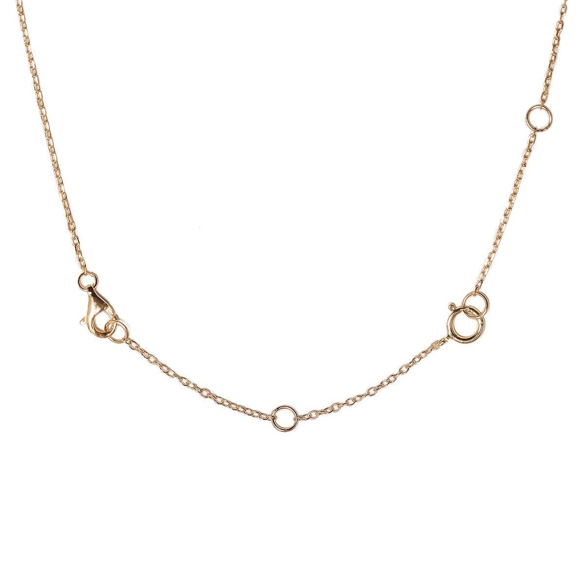 Gold vermeil extender chain joining a lobster clasp and spring-ring clasp, on a white background