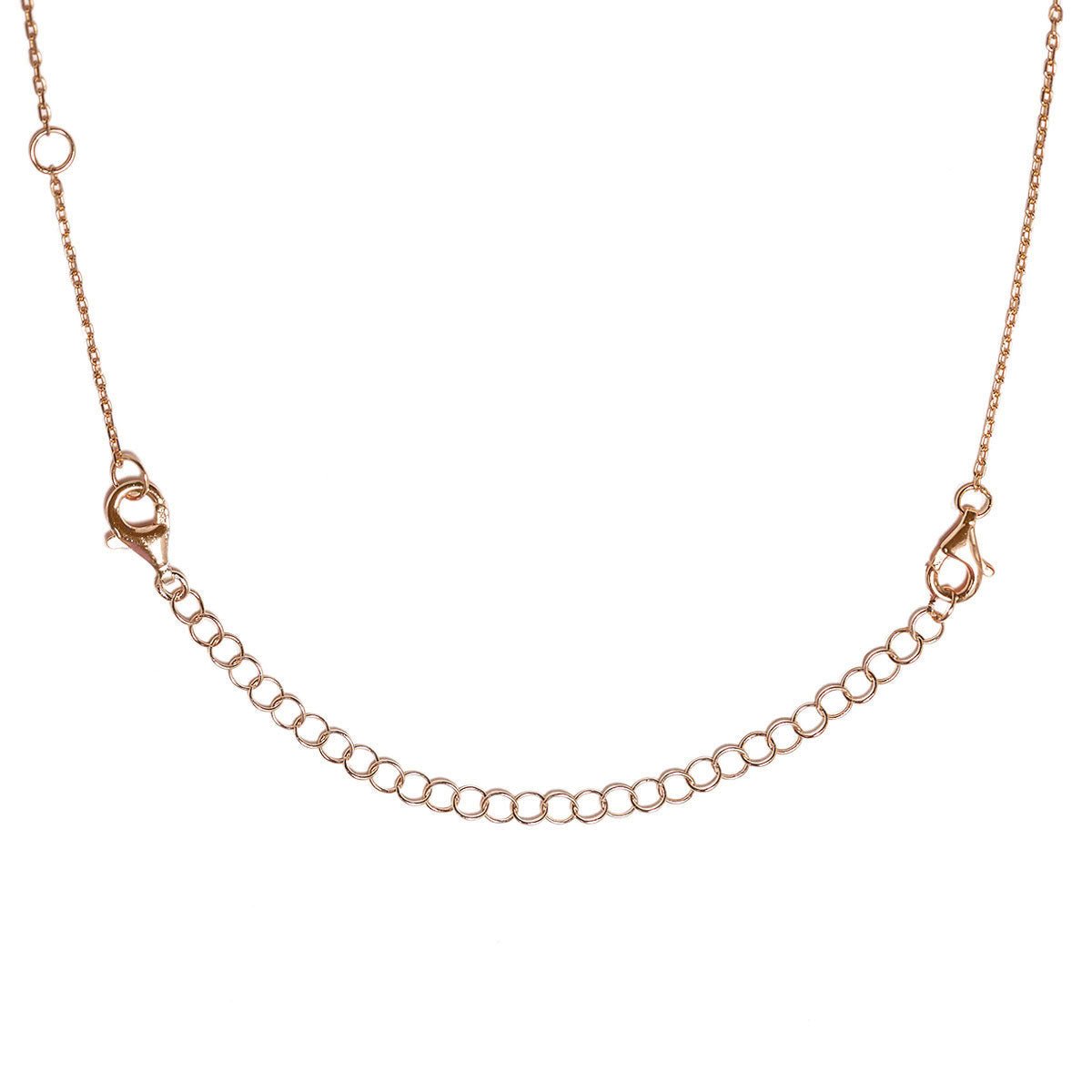 Rose gold vermeil extender chain joining a necklace with two lobster clasps, on a white background