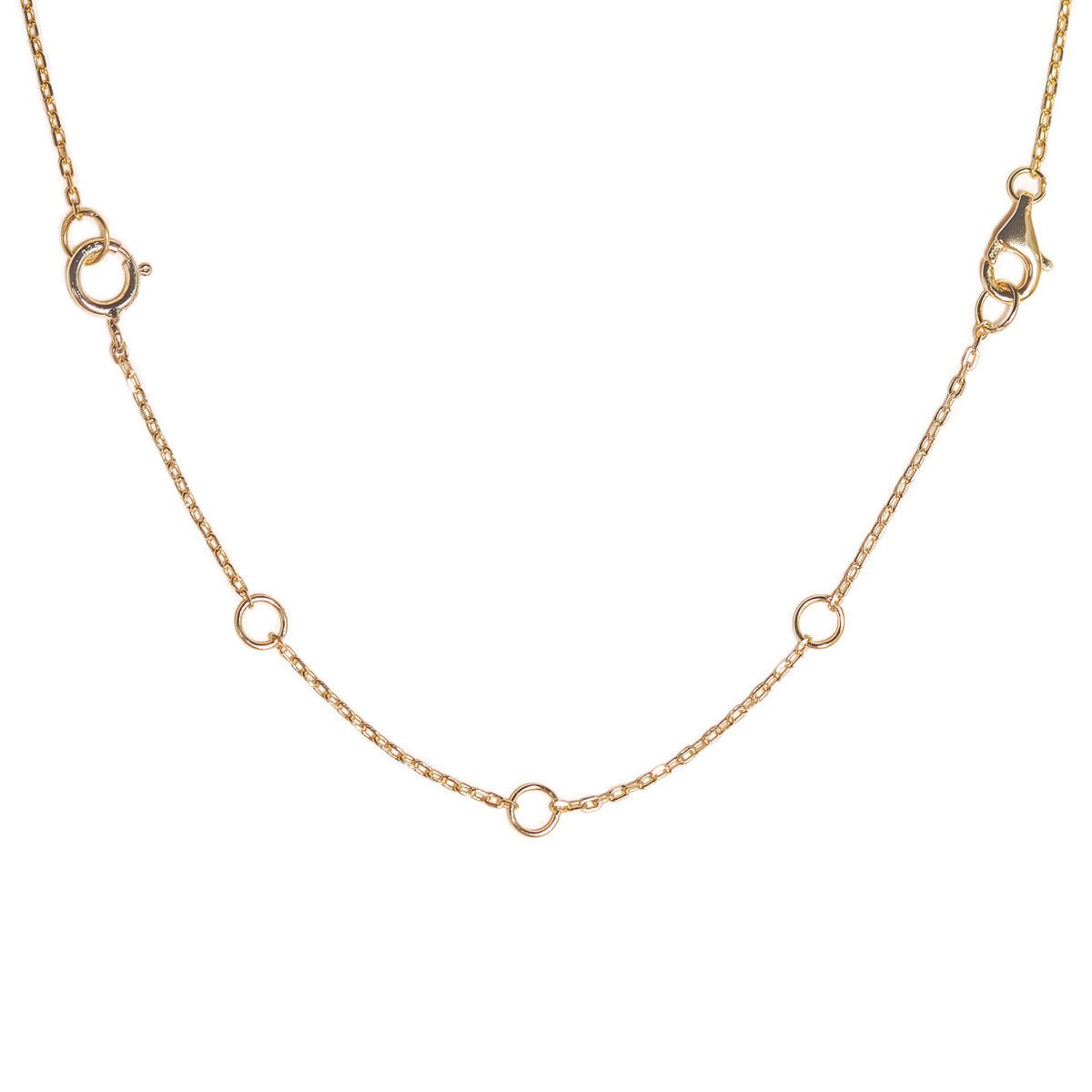 Gold vermeil adjustable necklace extender chain with a spring-ring and lobster clasp, on a white background