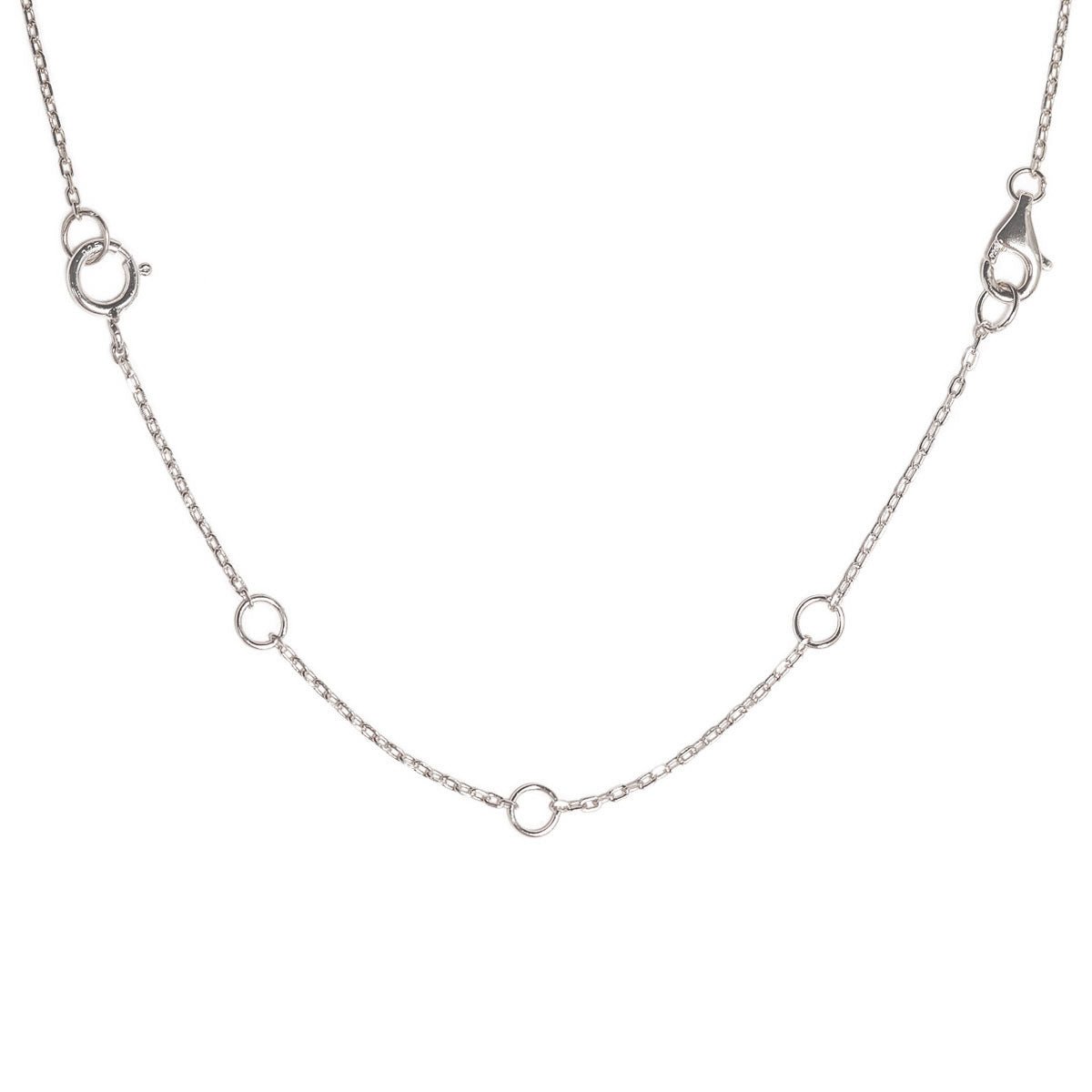 Sterling silver adjustable necklace extender chain with a spring-ring and lobster clasp, on a white background
