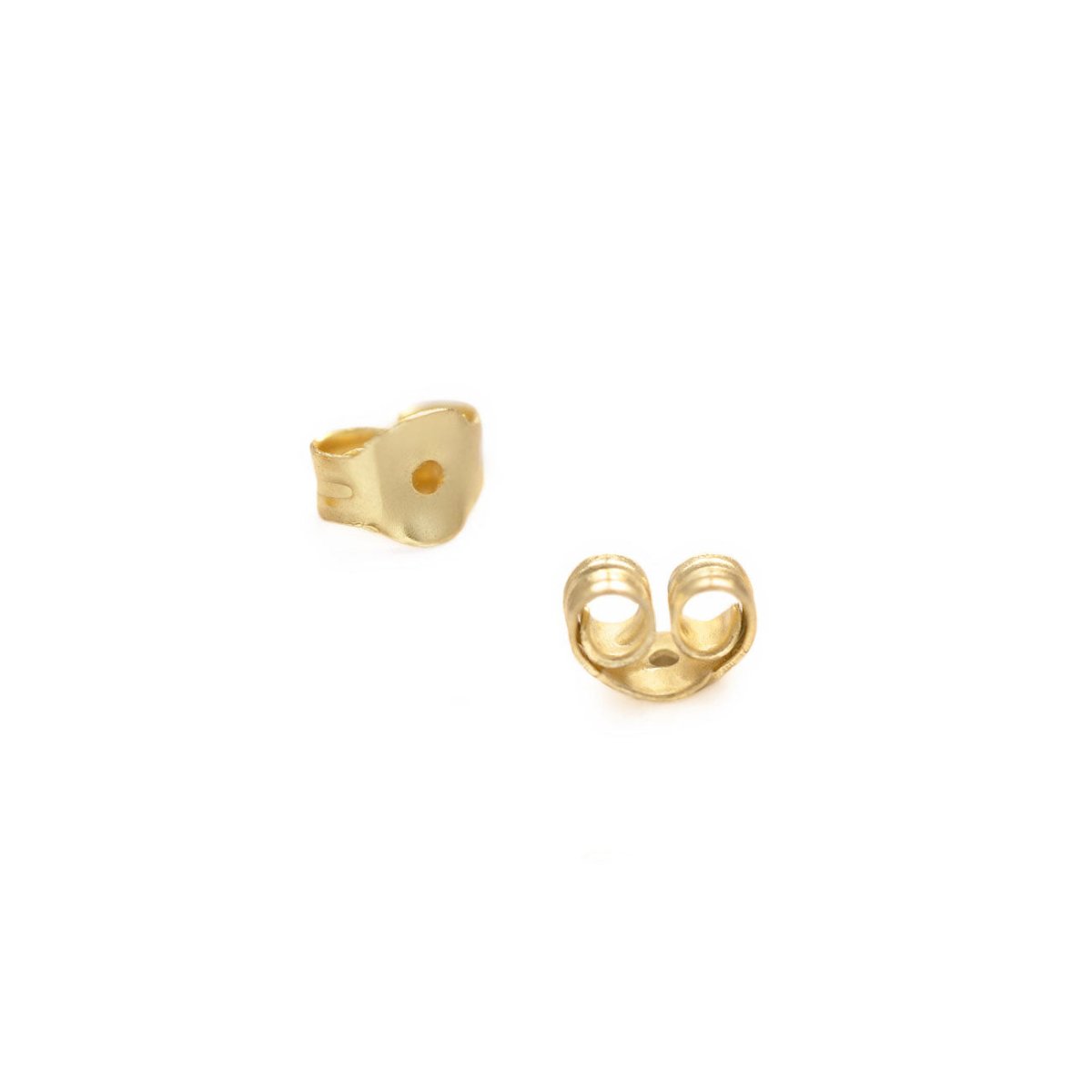 14K gold earring backs shown front and open on a white background
