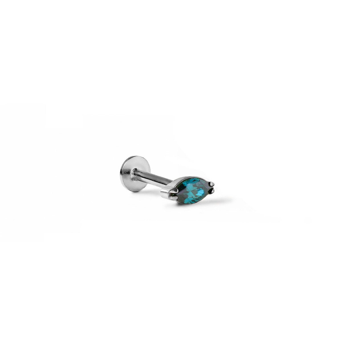 Image of Tiny Marquise Blue Zircon Gemstone Stud in Titanium on white background | #Gemstone_Blue Zircon