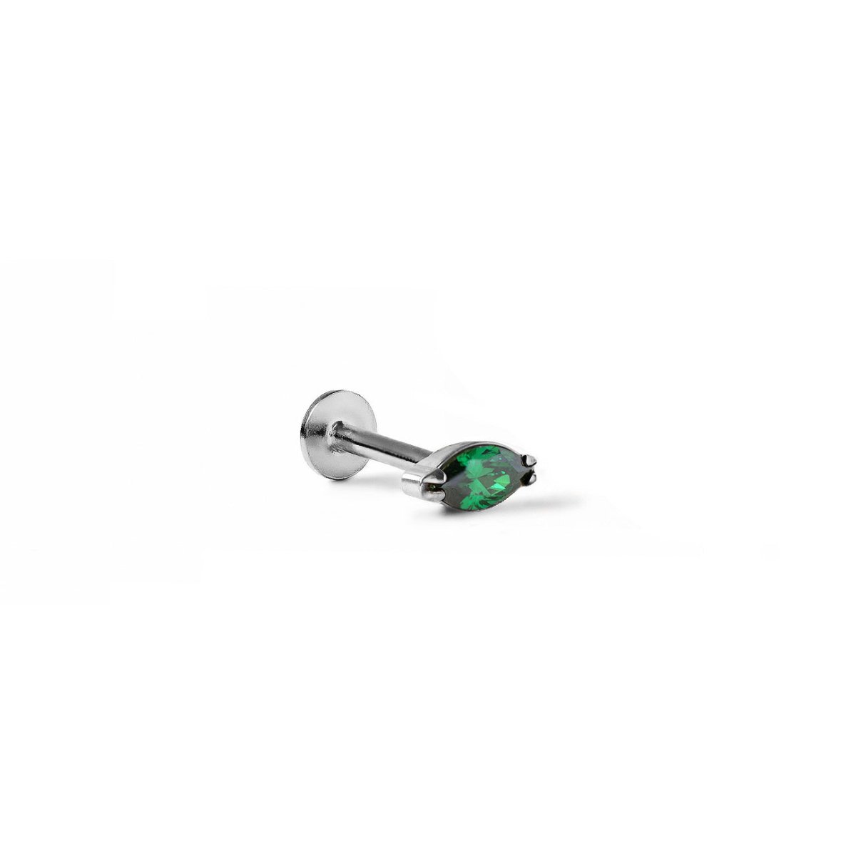 Image of Tiny Marquise Emerald Gemstone Stud in Titanium on white background | #Gemstone_Emerald