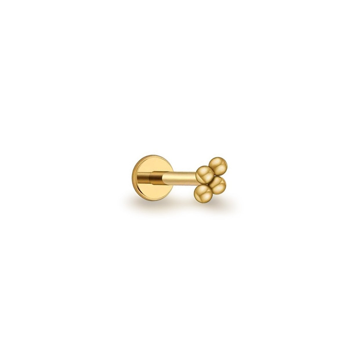 Gold titanium flat back stud with a four-bead cluster top, on a white background