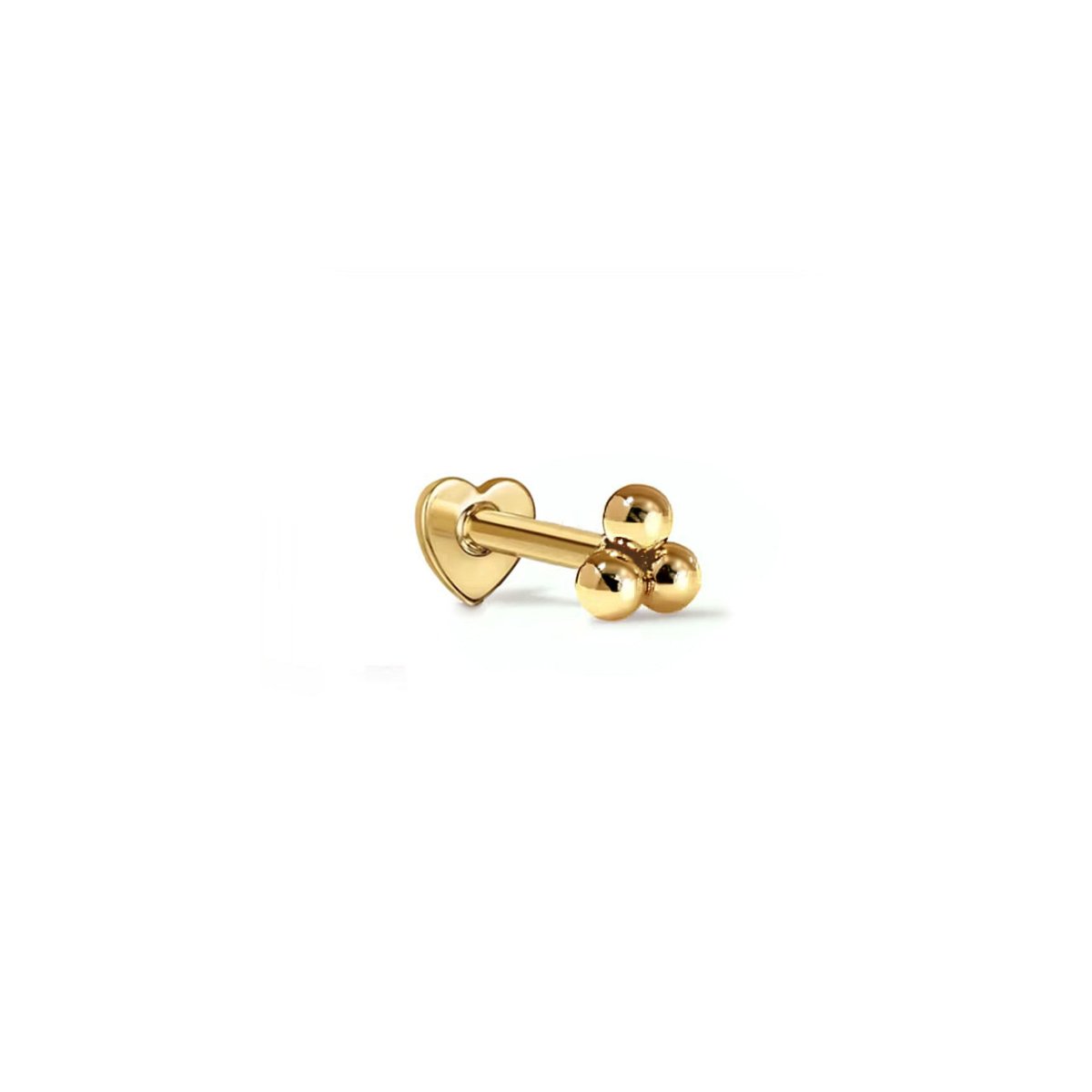 Gold vermeil trinity ball flat back stud with a heart-shaped back, on a white background