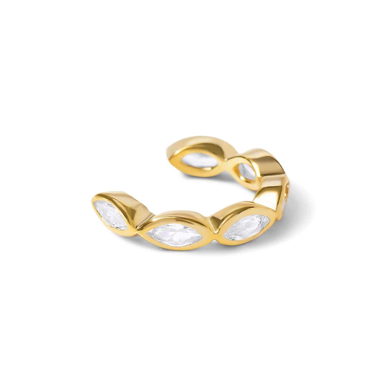 Gold vermeil marquise eternity ear cuff with white zirconia stones, on a white background