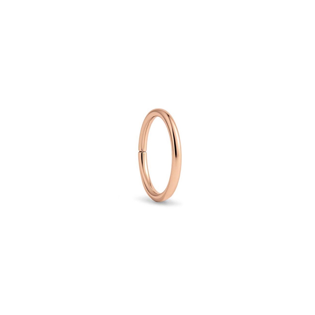 14K rose gold seamless clicker ring hoop, on a white background