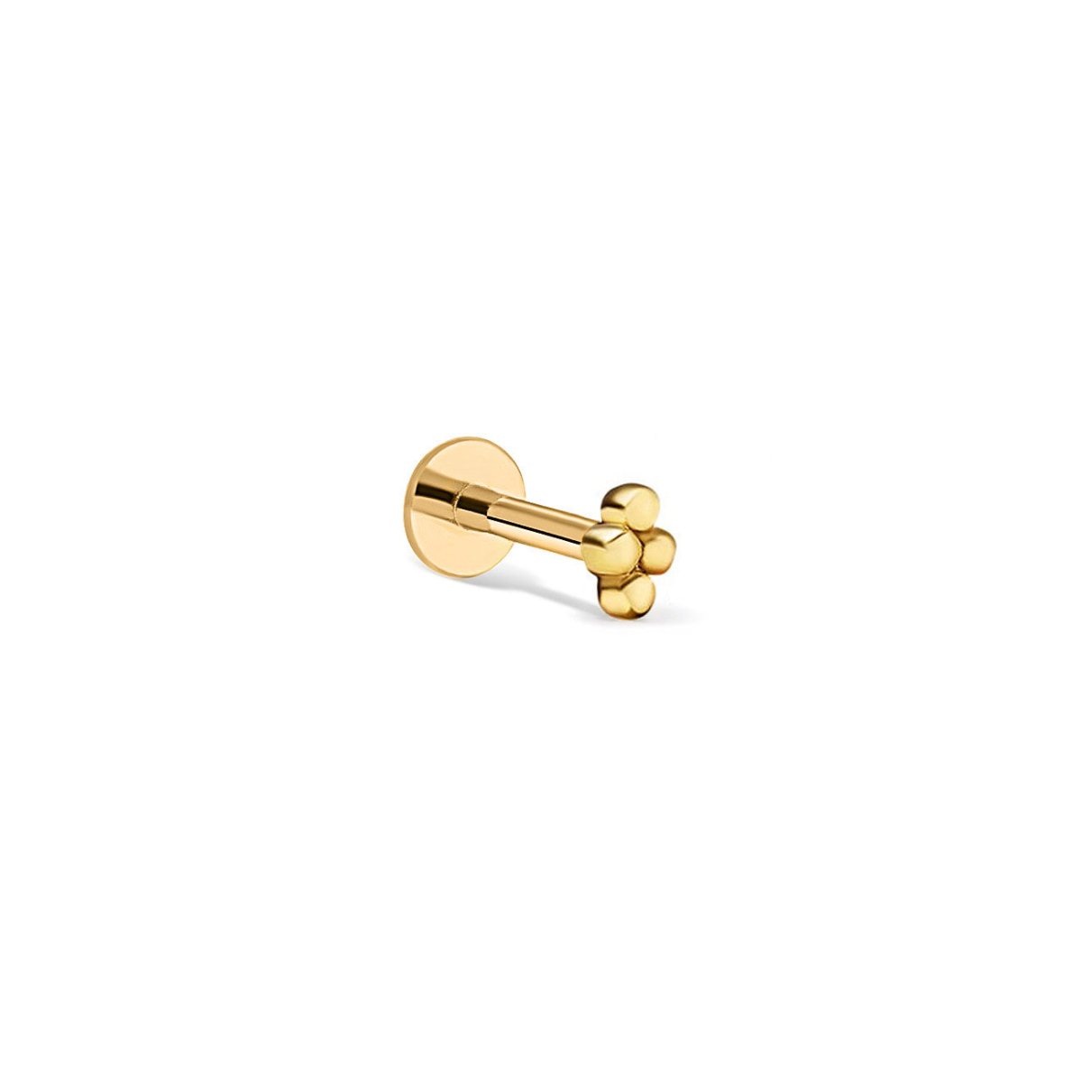 14K gold flat back stud with a quad beaded cluster top, on a white background
