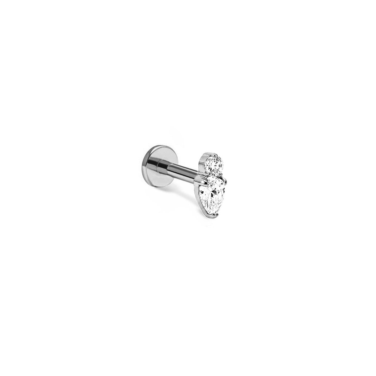 A silver-toned flat back stud earring featuring a marquise-cut clear gemstone, shown on a plain white background.