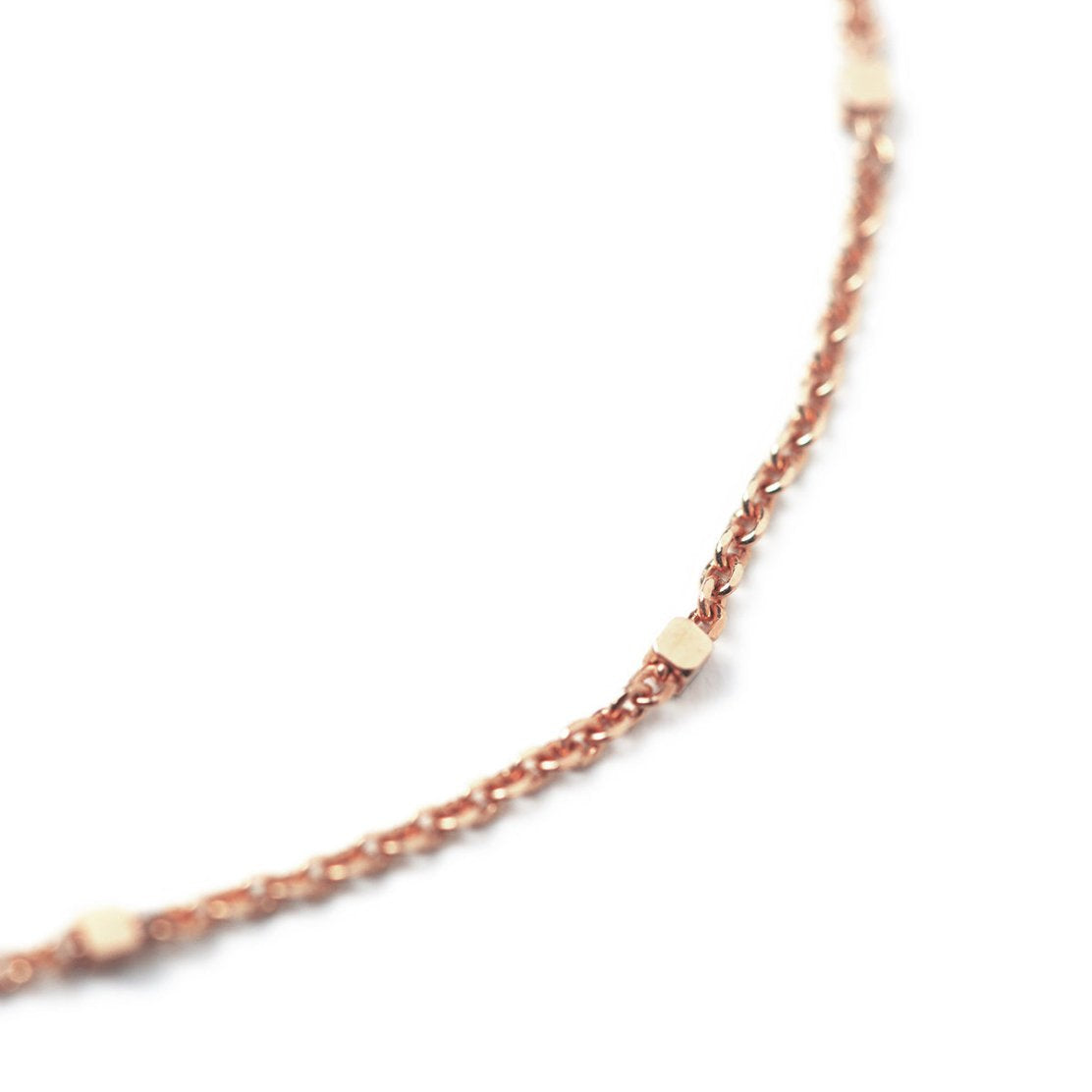 Rose gold vermeil beaded satellite chain choker, close-up detail on a white background
