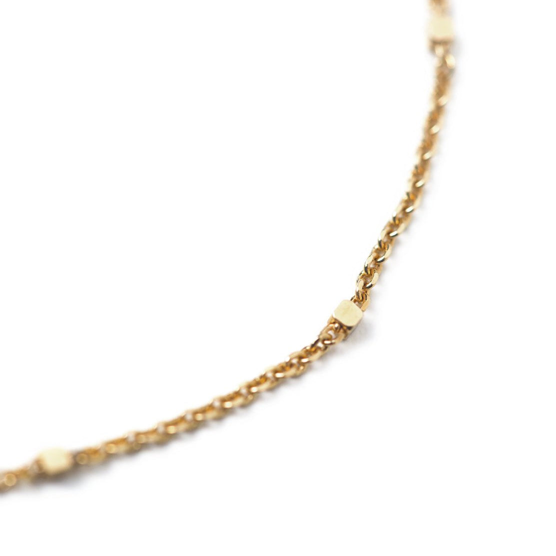 Gold vermeil dainty satellite bead chain choker, close-up detail on a white background