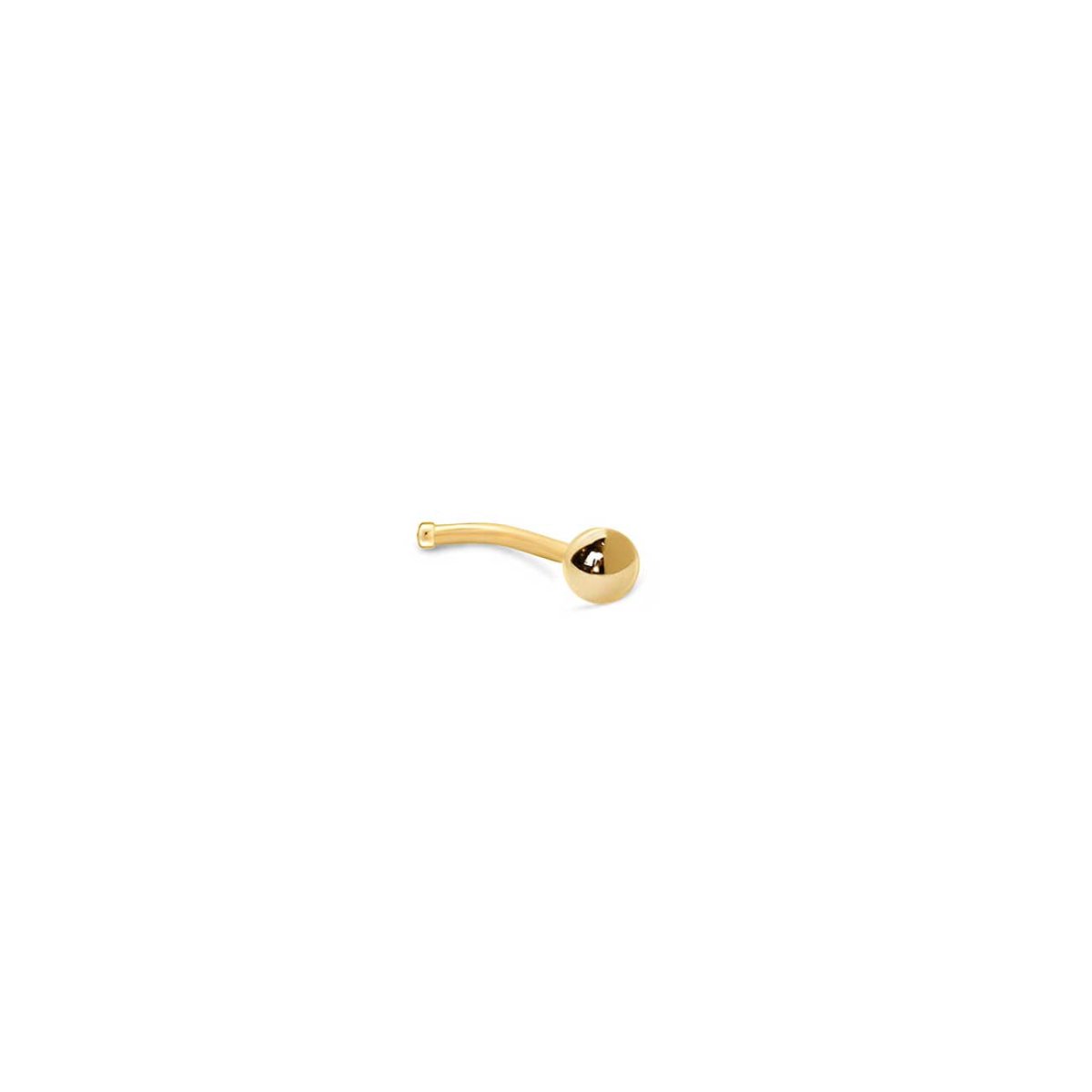 14K gold ball-end nose stud with a curved bone post, on a white background