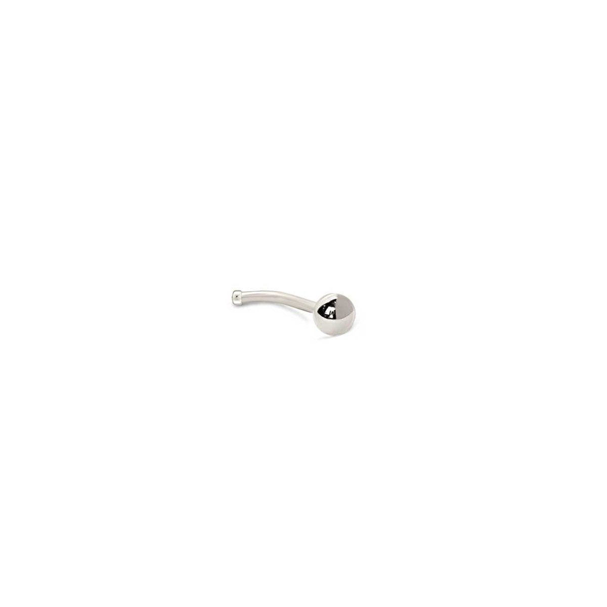 14K white gold ball-end nose stud with a curved bone post, on a white background