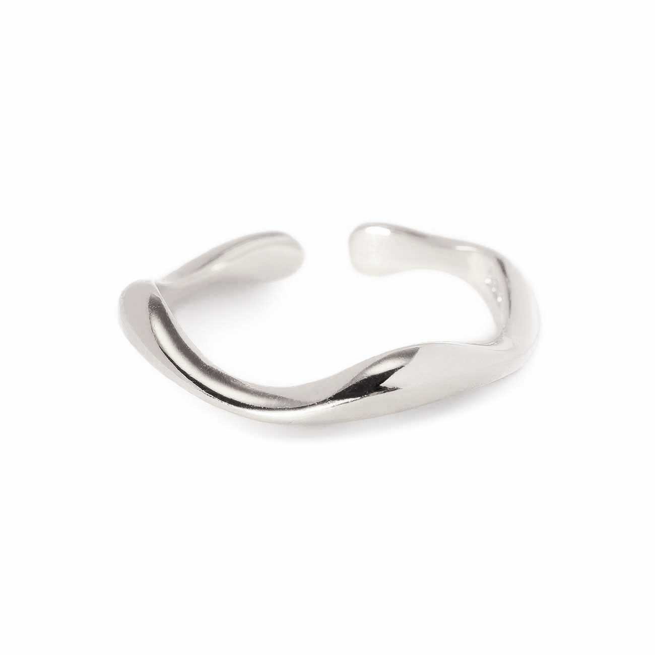 Sterling silver wavy organic stacking ring, on a white background