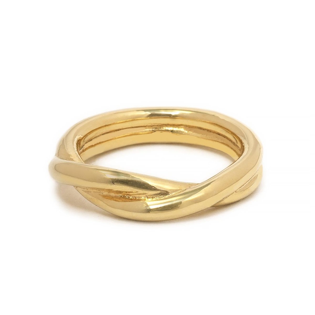 Gold vermeil twisted double-band ring, on a white background