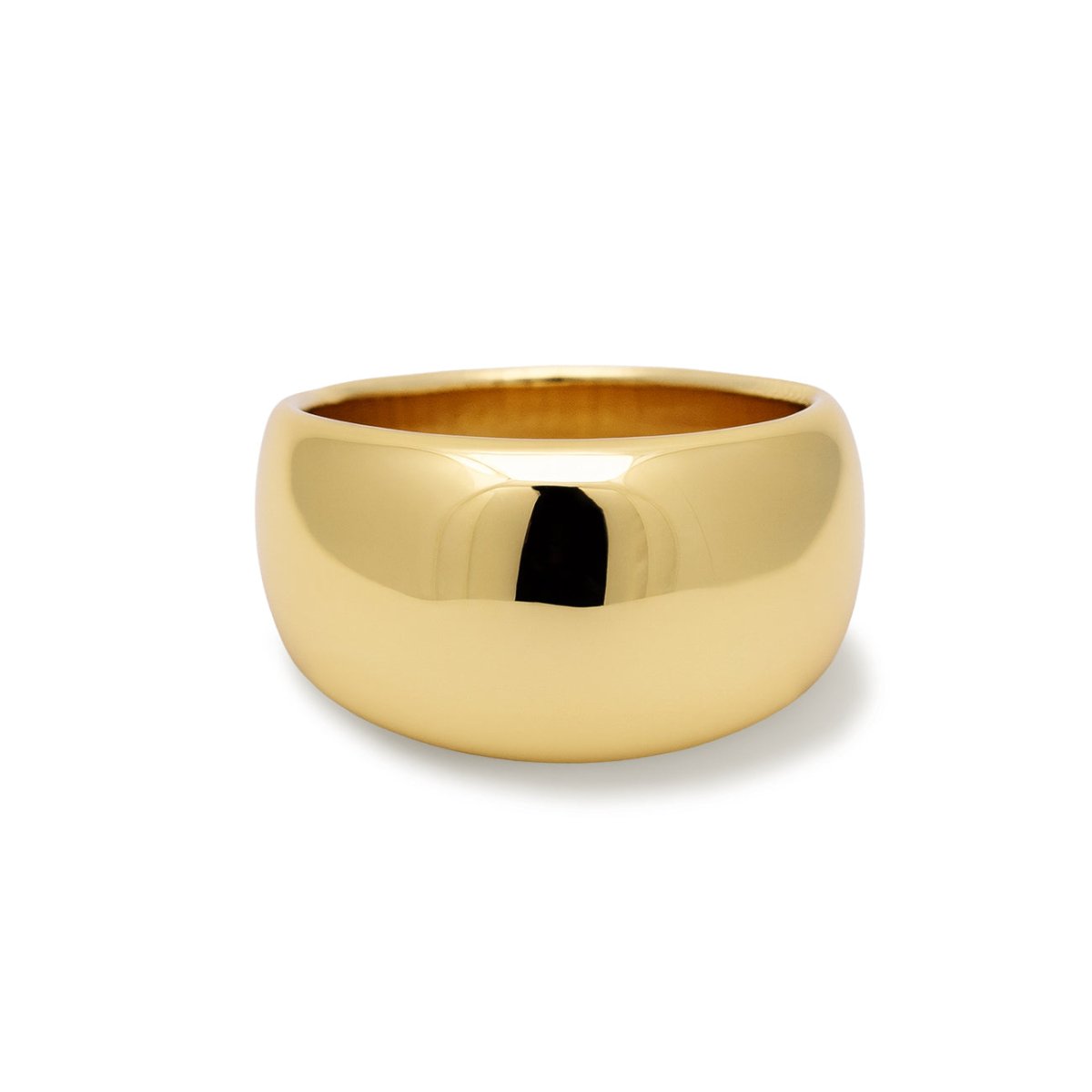Gold vermeil wide domed band ring, on a white background