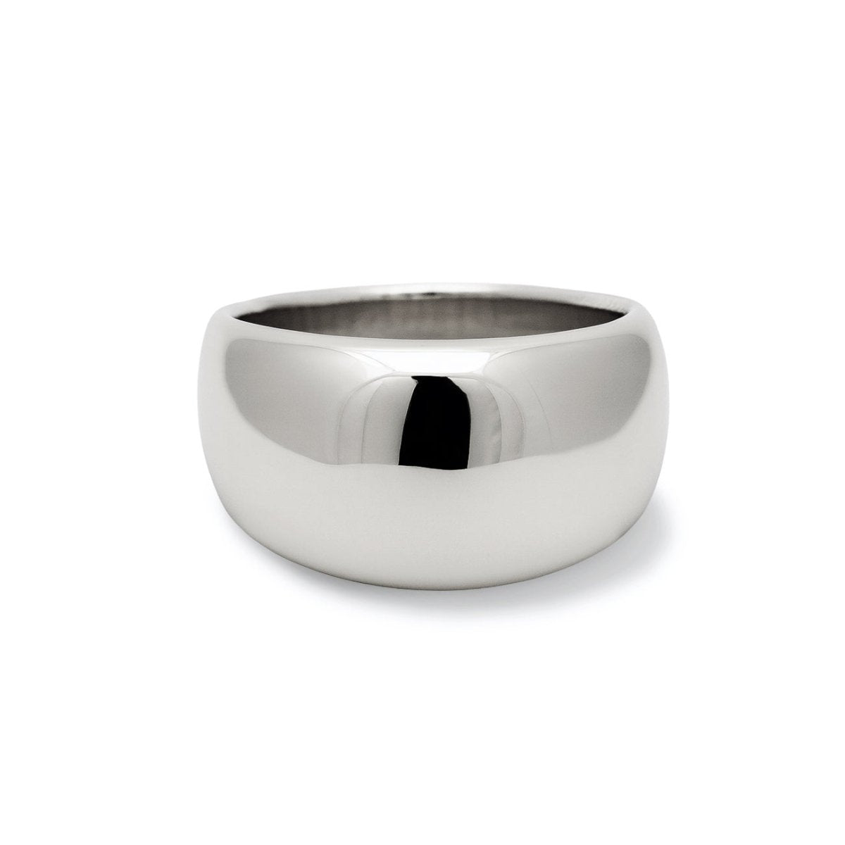Sterling silver wide domed band ring, on a white background