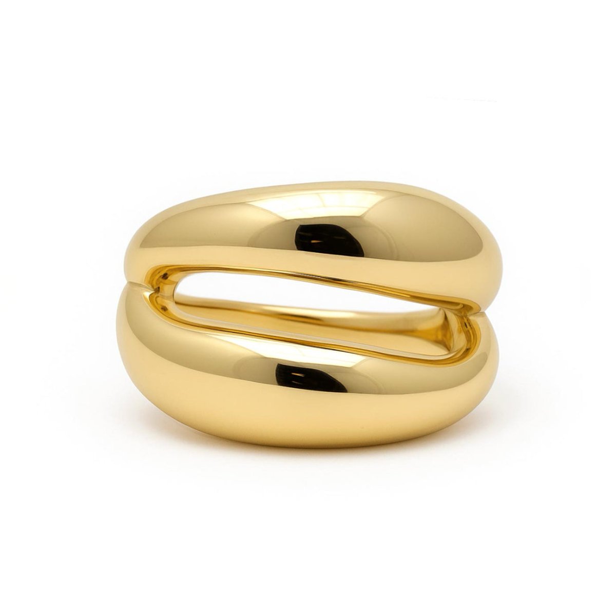 Gold vermeil double dome ring with two split polished bands, on a white background