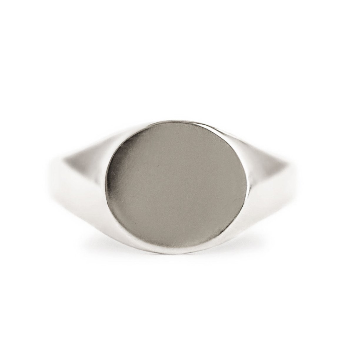 Sterling silver oval signet ring with a plain face, front view on a white background