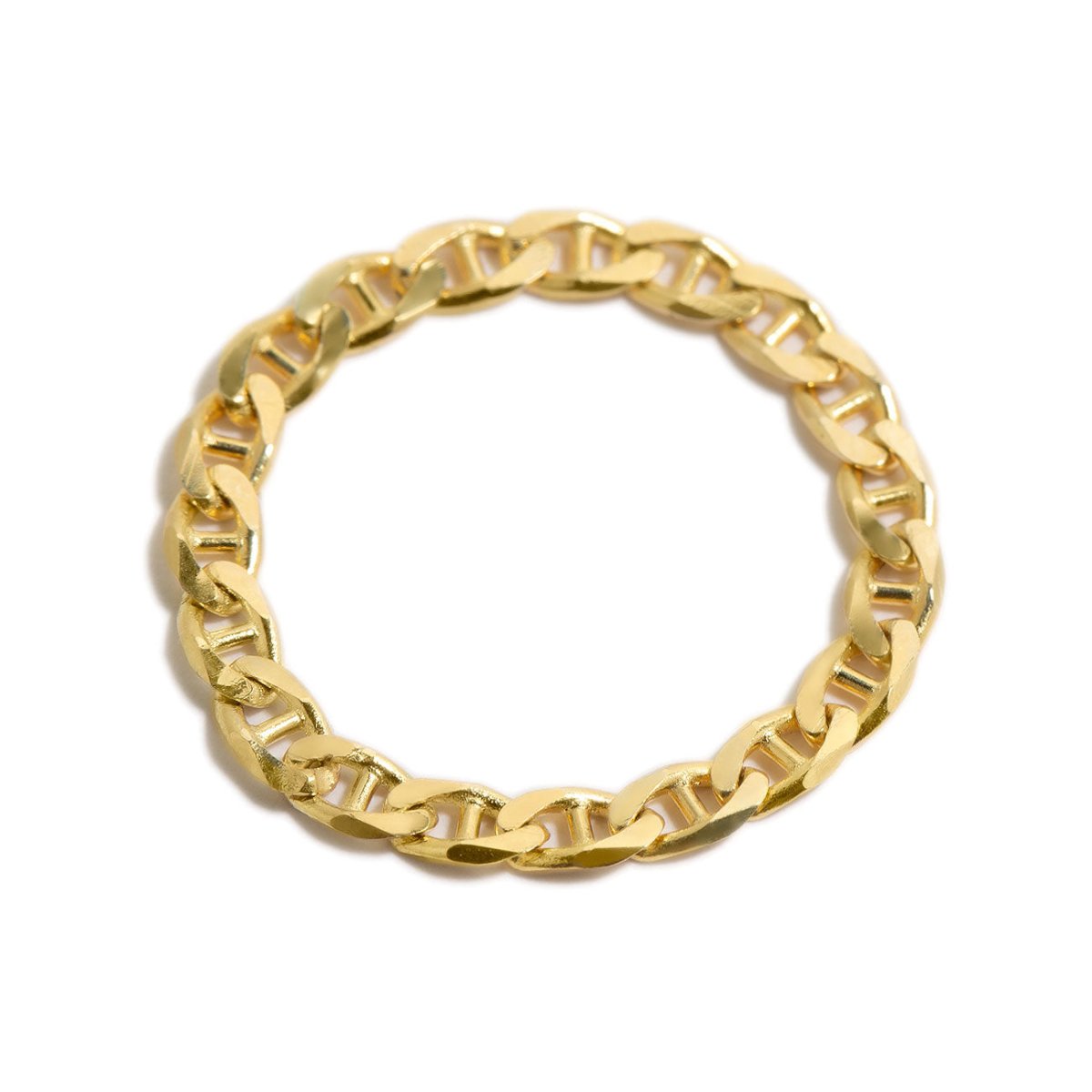 14K gold mariner link chain ring shown from above, on a white background